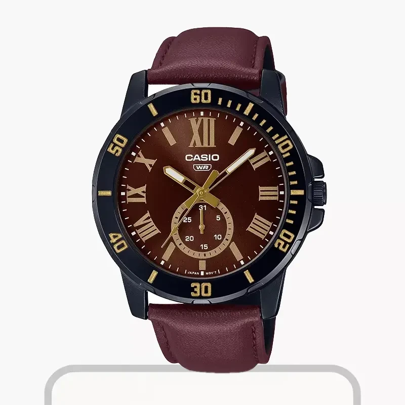 Casio Enticer Brown Dial Leather Men's Watch- MTP-VD200BL-5B